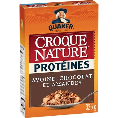 Quaker Céréales granola Protéines Avoine, chocolat et amandes 325 g, 2,46 $/100g