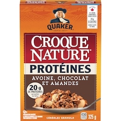 Quaker Croque Nature Proteine Avoine, chocolat et amande Céréales prêtes à servir 325 g, 2,09 $/100g