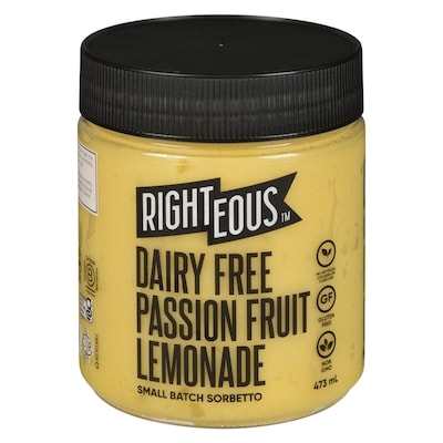 Righteous Small Batch Sorbetto Dairy Free Passion Fruit Lemonade 473 ml, $1,479.92/100ml