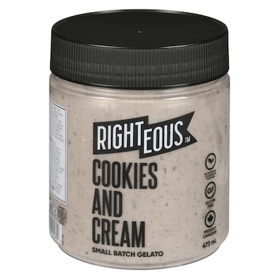 Righteous Small Batch Gelato Cookies And Cream 473 ml, $1.58/100ml