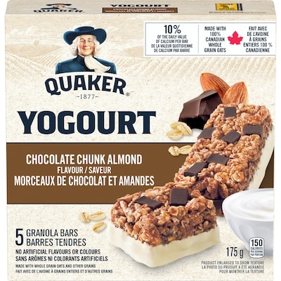 Quaker Yogourt Granola Bars - Chocolate Chunk Almond Flavour 175 g, $2.28/100g