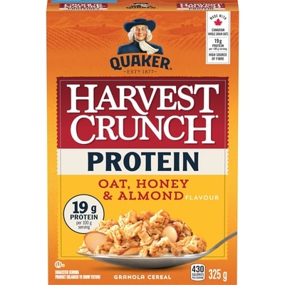 Quaker Harvest Crunch Protein Oat, Honey and Almond Cereal 325 g, $2.61/100g