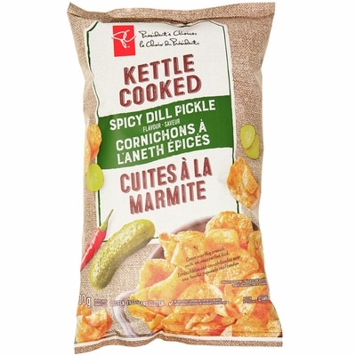 le Choix du Président Croustilles à saveur de Cornichons à l'aneth épicés, cuites à la marmite 200 g, 1,50 $/100g