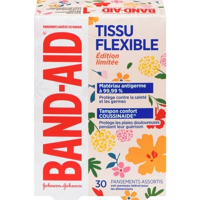 Band-Aid Tissu flexible à motif de fleurs 30 ea, 0,20 $/1ch