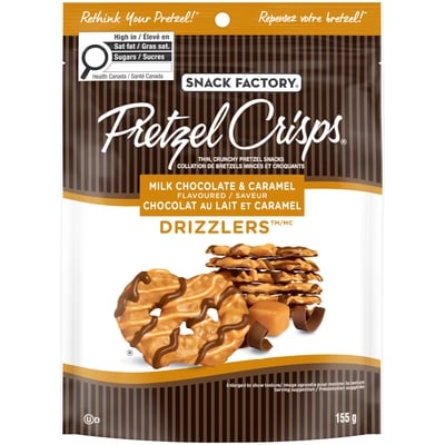 The Snack Factory Pretzel Crisps Drizzlers Thin, Crunchy Pretzel Snacks Milk Chocolate & Caramel Flavoured 155 g, $5.16/100g