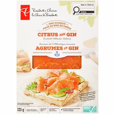 le Choix du Président Saumon de l'Atlantique écossais fumé au bois de chêne. aux agrumes et gin 125 g, 9,99 $/100g