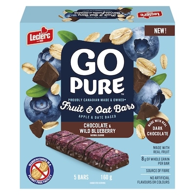 Leclerc Go Pure Fruit & Oats Bars, Chocolate & Wild Blueberry 160 g, $2.99/100g