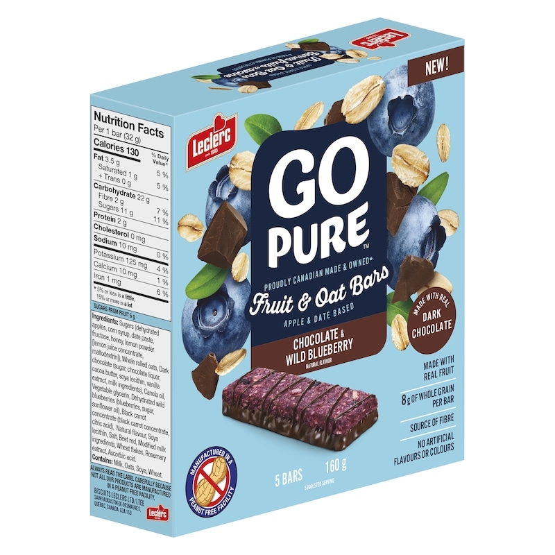 Go Pure Fruit & Oats Bars, Chocolate & Wild Blueberry