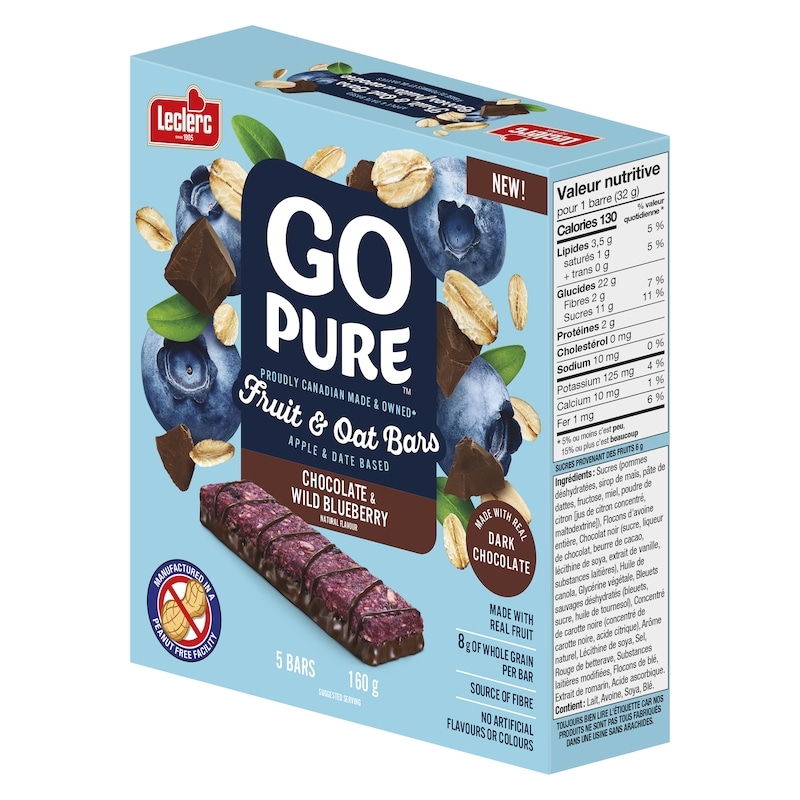Go Pure Fruit & Oats Bars, Chocolate & Wild Blueberry