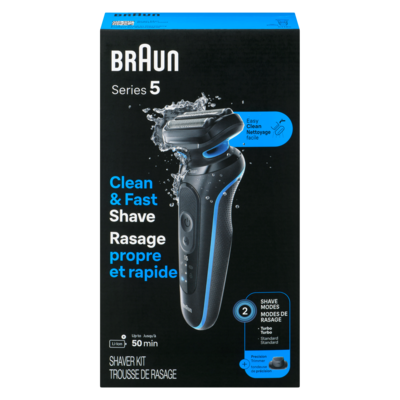 Braun Rasoir électrique pour hommes, Series5 5118s, rasage sur peau sèche et mouillée, mode de rasage turbo, rasoir à grille, conçu en Allemagne, pile Li-Ion jusqu’à 50minutes d’utilisation, avec tondeuse de précision, bleu 1 ea, 99,99 $/1ch