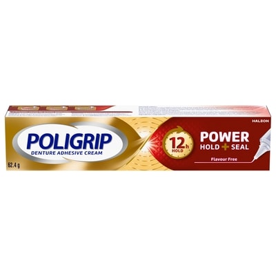 Poli Grip Denture Adhesive Cream Power Hold + Seal Flavour Free 62.4 g, $14.41/100g
