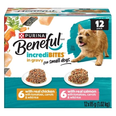 Purina Beneful Incredibites Real Chicken & Salmon in Gravy 12C Variety Pack, Wet Dog Food 1.02 kg, $1.37/100g