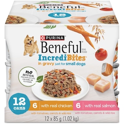 Purina Beneful Incredibites Real Chicken & Salmon in Gravy 12C Variety Pack, Wet Dog Food 1.02 kg, $1.18/100g