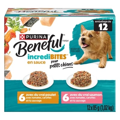 Purina (MD) Beneful(MD) IncrediBites(MC) avec du Vrai Poulet et du Vrai Saumon en Sauce pour Petits Chiens Seulement Nourriture pour Chiens 12-85 g 1.02 kg, 1,47 $/100g