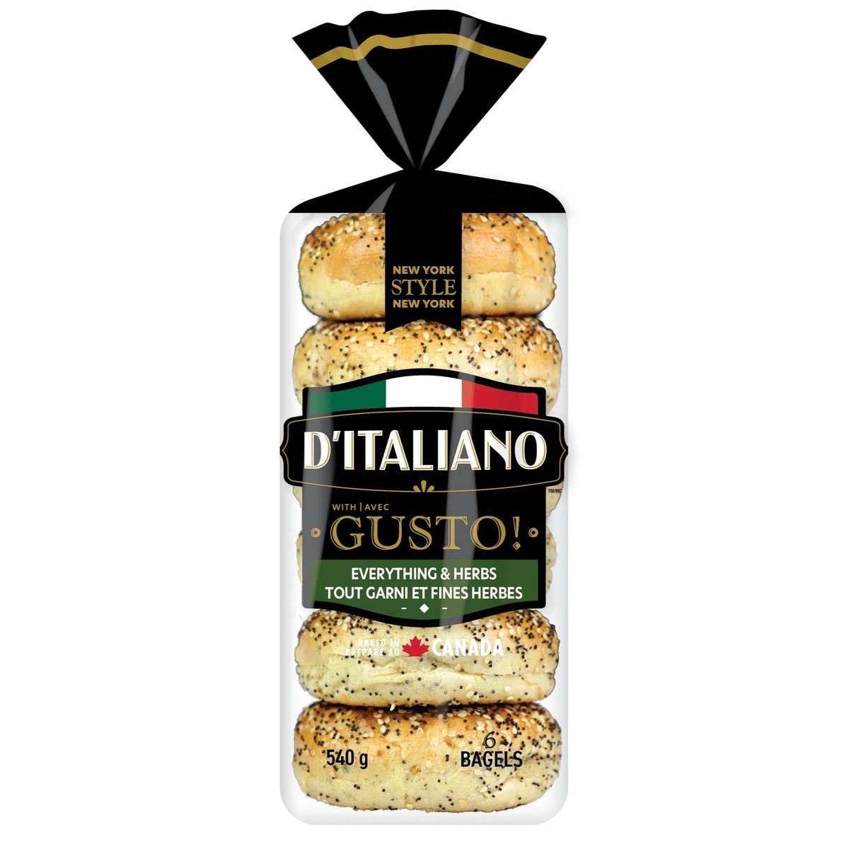 D’Italiano Bagel tout garni et fines herbes Gusto! 540 g, 0,97 $/100g