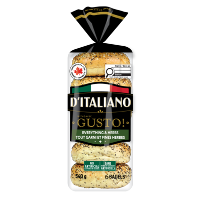D’Italiano Bagel tout garni et fines herbes Gusto! 540 g, 1,02 $/100g