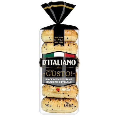 D’Italiano Gusto! Sésame noir et blanc 6 bagels  540 g, 0,98 $/100g