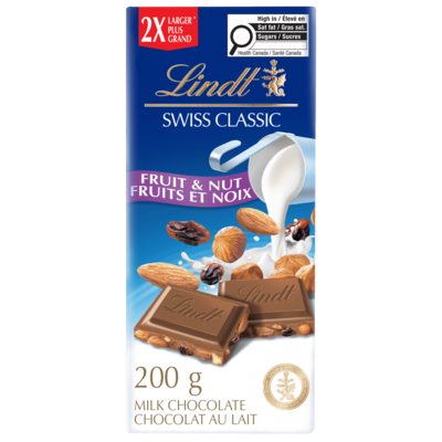 Lindt SWISS CLASSIC Fruit & Nut Milk Chocolate Bar 200 g, $4.00/100g