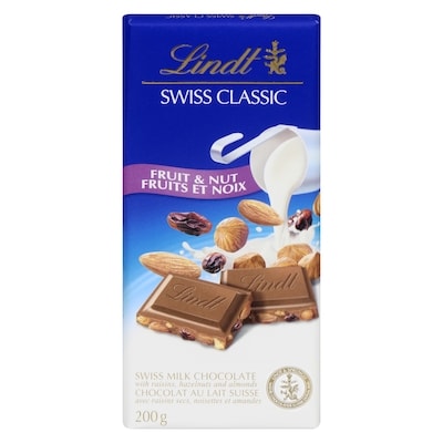 Lindt SWISS CLASSIC Fruit & Nut Milk Chocolate Bar 200 g, $4.25/100g