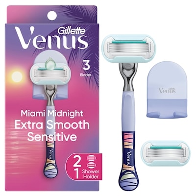 Gillette Miami Midnight Extra Smooth Women's Razor Handle, 2 Blade Refills and Shower Hook 1 ea, $22.99/1ea