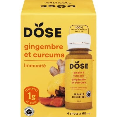 Dose Shots gingembre et curcuma 4x60.0 ml, 6,25 $/100g