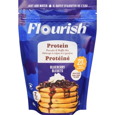 Flourish Mélange protéiné à crêpes et gaufres bleuets 430 g, 2,90 $/100g