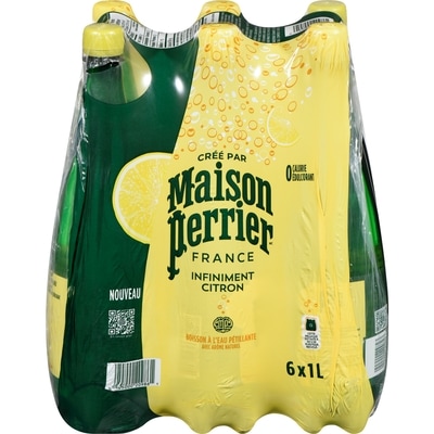 Maison Perrier Infiniment Citron, boisson à l’eau pétillante, arôme naturel de citron, sans calorie, sans édulcorant, sans sodium, recueillie et embouteillée en France 6x1.0 l, 0,22 $/100ml