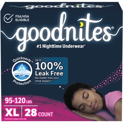 Goodnites Girls Nighttime Bedwetting Underwear, XL (95-140+ lbs) 28 Ct 28 ea, $1.29/1ea