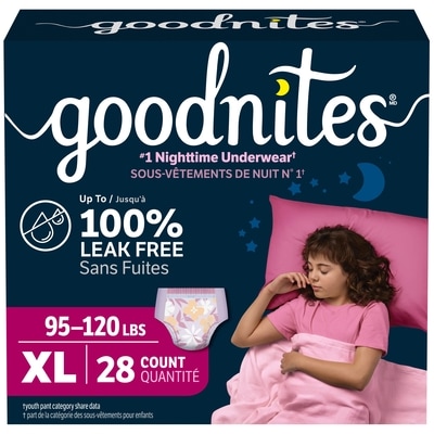 Goodnites Girls Nighttime Bedwetting Underwear, XL (95-140+ lbs) 28 Ct 28 ea, $1.14/1ea