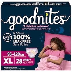 GoodNites Sous-vêtements de nuit pour filles, taille TG (43 à 54 kg [95 à 120 lb]), 28 sous-vêtements 28 ea, 1,18 $/1ch