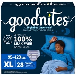 Goodnites Boys' Nighttime Bedwetting Underwear, Size Extra Large (95-120 lbs), 28 Ct 28 ea, $1.04/1ea
