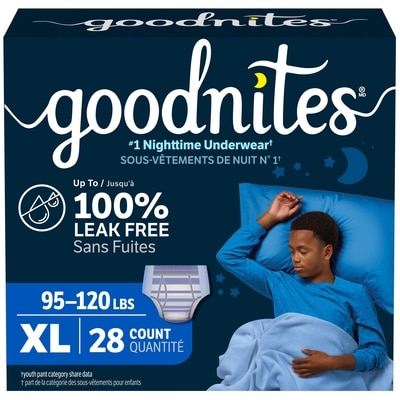 GoodNites Sous-vêtements de nuit pour garçons, taille TG (43 à 54 kg [95 à 120 lb]), 28 sous-vêtements 28 ea, 1,18 $/1ch
