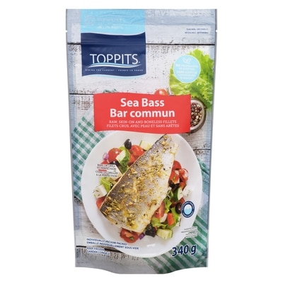 Toppits Raw, Skin-On And Boneless Fillets Sea Bass 340 g, $5.00/100g