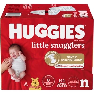 Huggies Couches pour bébés Little Snugglers, taille nouveau-né (jusqu’à 10 livres), 144 couches 144 ea, 0,28 $/1ch