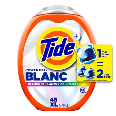 Tide Capsules de détergent à lessive Power PODS Plus Ultra OXI Blanc et éclatant, pouvoir détachant et blanchissant supérieur, 45 capsules 45 ea, 0,58 $/1ch