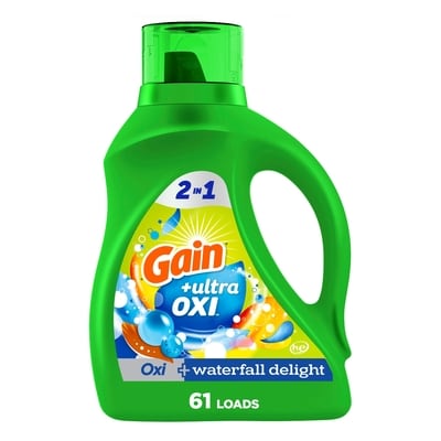 Gain Ultra Oxi Liquid Laundry Detergent, Waterfall Delight Scent, 61 Loads, 2-in-1, HE Compatible 2.6 l, $0.62/100ml