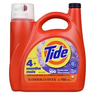 Tide Détergent à lessive liquide en eau froide, détergent liquide, parfum Bouquet d’iris, compatible avec les laveuses HE, 100 brassées 3.9 l, 0,69 $/100ml
