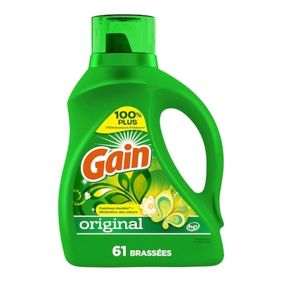 Gain Détergent à lessive liquide avec Aroma Boost, parfum Original, compatible avec les laveuses HE, 61brassées 2.6 l, 0,54 $/100ml
