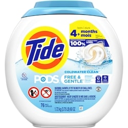 PODS Free & Gentle Liquid Laundry Detergent Pacs, 76 Count, HE Compatible and Coldwater Clean