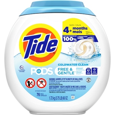 Tide PODS Free & Gentle Liquid Laundry Detergent Pacs, 76 Count, HE Compatible and Coldwater Clean 76 ea, $0.36/1ea