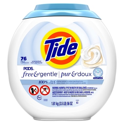 Tide Capsules de détergent à lessive liquide PODS Free & Gentle, 76 capsules 76 ea, 0,29 $/1ch