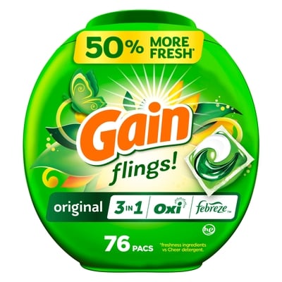 Gain Flings, 76 Ct, Original Scent 1.54 kg, $1.30/100g