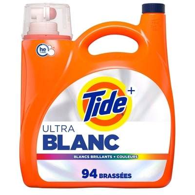 Tide Détergent à lessive liquide Plus Ultra OXI Blanc et éclatant, pouvoir détachant et blanchissant supérieur, 94 brassées, 3,9 L (132 oz liq.) 3.9 l, 0,69 $/100ml