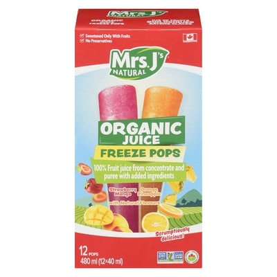 Mrs J's Natural Organic Juice Freeze Pops 480 ml, $1.35/100ml