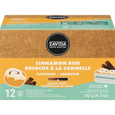 Zavida Single Serve Coffee Cups Cinnamon Bun Medium Roast 132 g, $9.08/100g