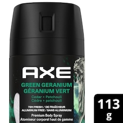 Axe Spray corporel premium pour hommes, au géranium vert 113 g, 6,64 $/100g