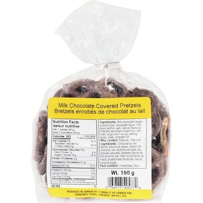 Johnvince Foods Milk Chocolate Covered Pretzels 150 g, $2.00/100g
