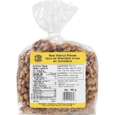 Johnvince Foods Raw Walnut Pieces 150 g, $2.00/100g