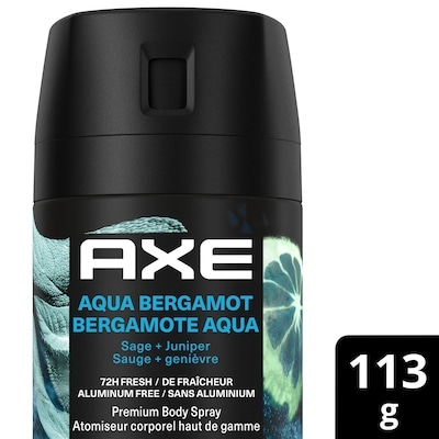 Axe Spray corporel premium pour hommes, déodorant Aqua Bergamot 113 g, 8,84 $/100g