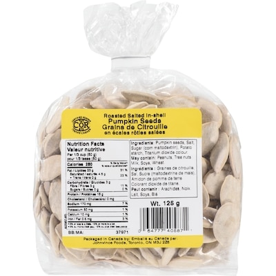 Johnvince Foods Roasted Salted In-Shell Pumpkin Seeds 125 g, $2.40/100g